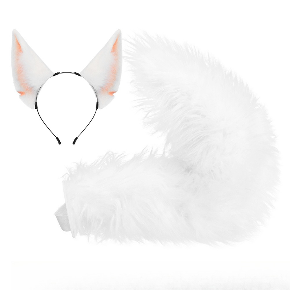 Cosplay Prop Kit - ชุดหูและหางสุนัขจิ้งจอกขนปลอมแบบโค้งงอได้ ยี่ห้อ Tail Kemonomi พร้อมอุปกรณ์เสริมคอสเพลย์ ชุดหูและหางหมาป่า