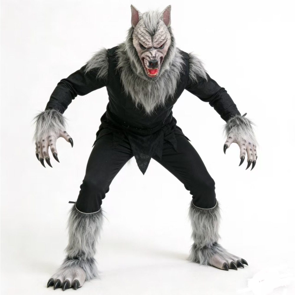 Cosplay Prop Kit - ชุดแต่งกายมนุษย์หมาป่า ชุดสยองขวัญฮาโลวีน หน้ากากหมาป่า ถุงมือกรงเล็บมนุษย์หมาป่า อุปกรณ์เล่นบทบาทสยองขวัญ ของเล่นแกล้งกัน