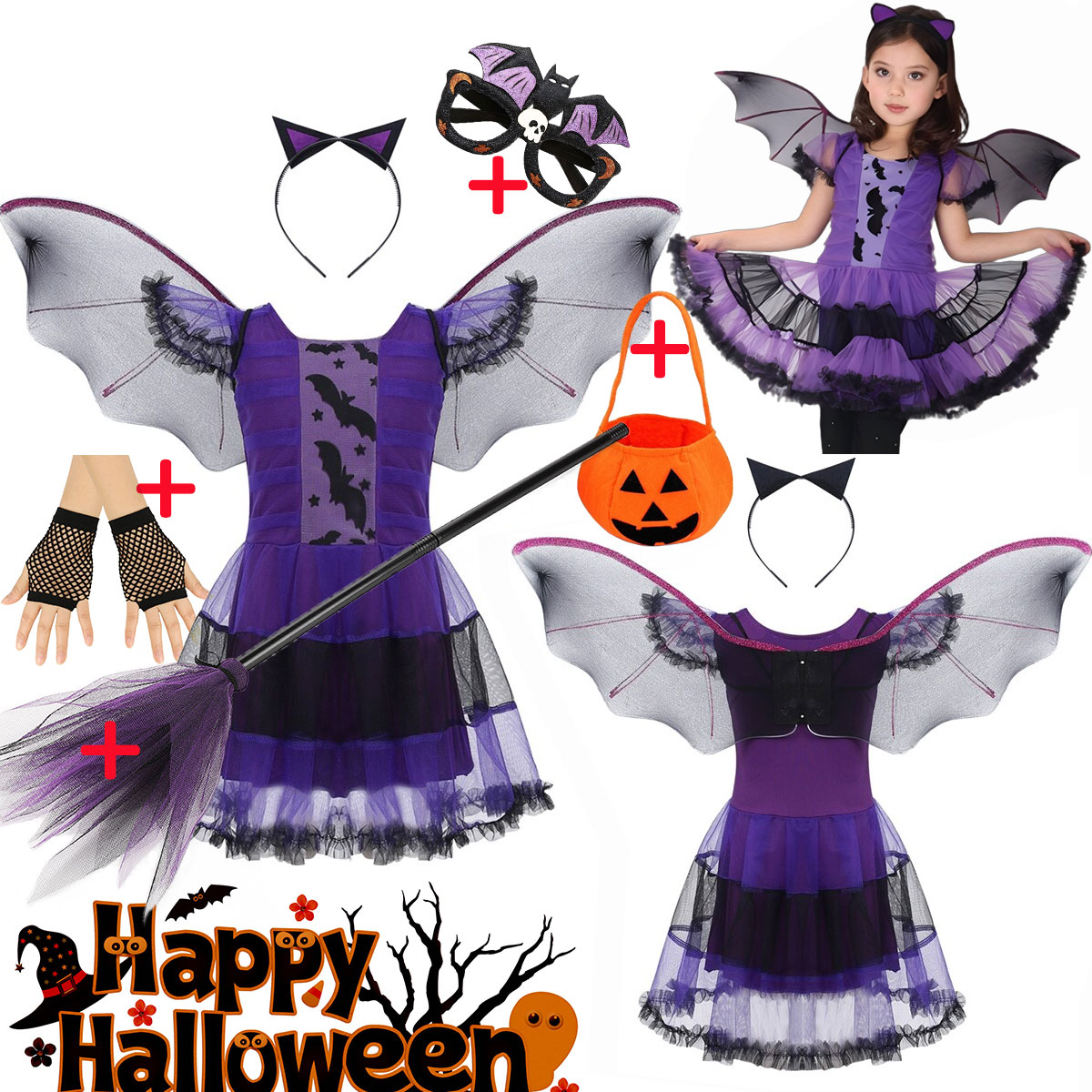 Cosplay Bat Prop - สาวบินค้างคาวคอสเพลย์เครื่องแต่งกายฮาโลวีน Street Party เครื่องแต่งกายชุด + ปีก