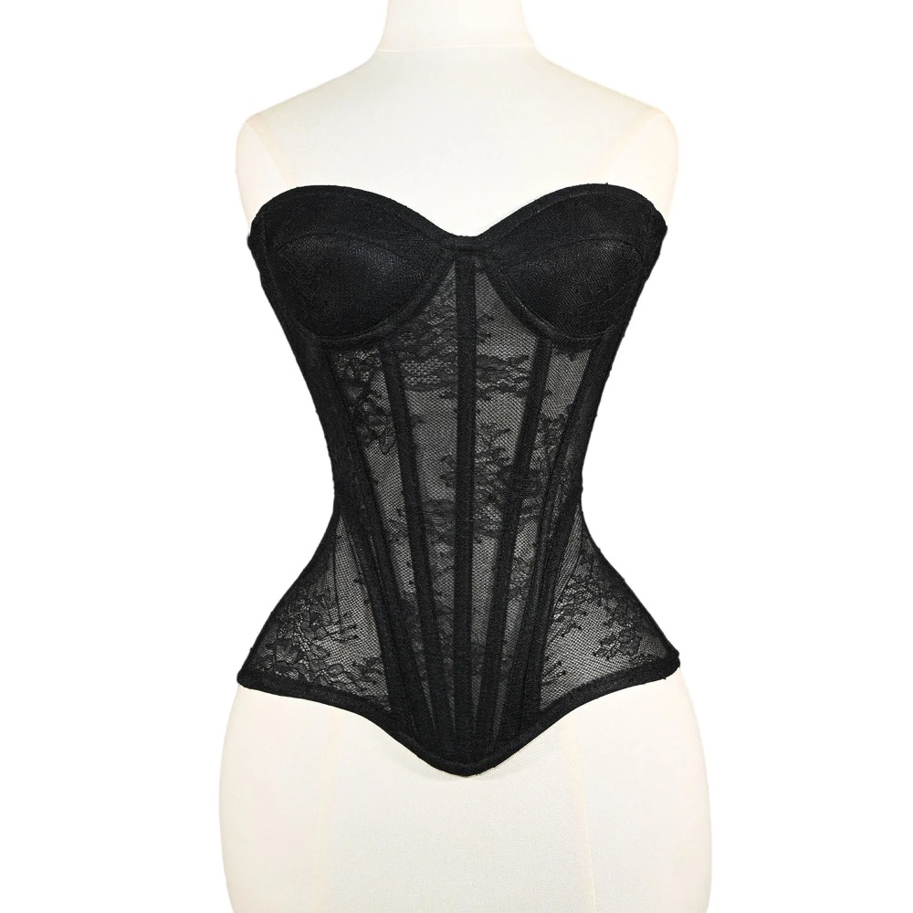 Boning Corset Steel - ผู้หญิงตาข่ายรัดตัว Busiter Overbust ถ้วย Push Breast