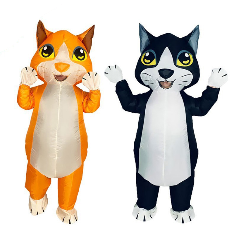 Cosplay Prop Business - ชุดแฟนซีแมวสีส้มดำแบบเป่าลมสำหรับฮาโลวีน ชุดคอสเพลย์สำหรับกิจกรรมทางธุรกิจ พร้อมอุปกรณ์ประกอบ