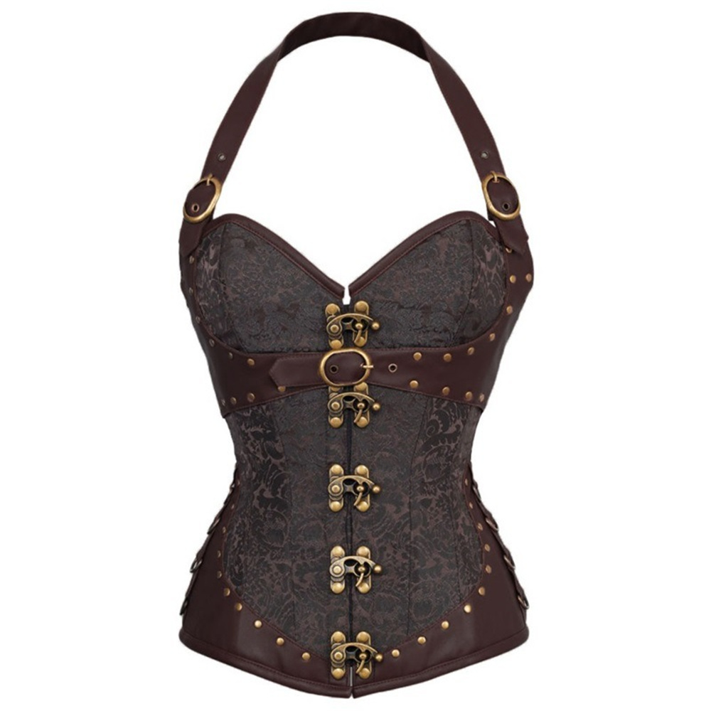 Boning Corset Steel - เสื้อคอร์เซ็ตทรงฮาเตอร์สไตล์โกธิคเรโทรสำหรับผู้หญิง พร้อมโครงเหล็ก ชุดชั้นในเซ็กซี่แบบโอเวอร์บัสต์ ชุดกระชับสัดส่วนแบบผูกเชือก สไตล์สตีมพังค์ เบอร์เลสก์