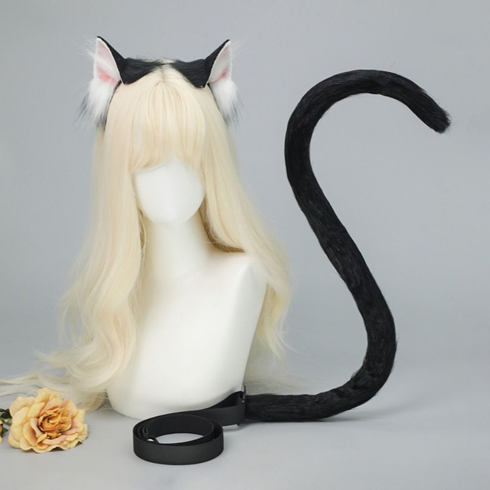 Cosplay Prop Kit - ที่คาดผมหูแมวเหมือนจริง ชุดหางแมวทำมือสไตล์โลลิต้า ที่คาดผมขนปุย อุปกรณ์ประกอบปาร์ตี้