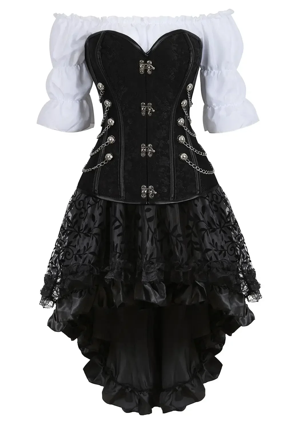 Boning Corset Steel - สตรีโจรสลัดรัดตัวหนังกระดูกเหล็ก Bustier Femme เซ็กซี่กระโปรงเสื้อสีขาวชุด Gothic Corsage
