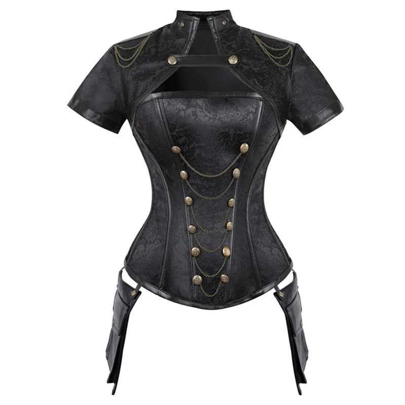 Boning Corset Steel - ผู้หญิงยุคกลาง Overbust Corset Steampunk เสื้อผ้าเกลียวกระดูกเหล็ก Jacquard